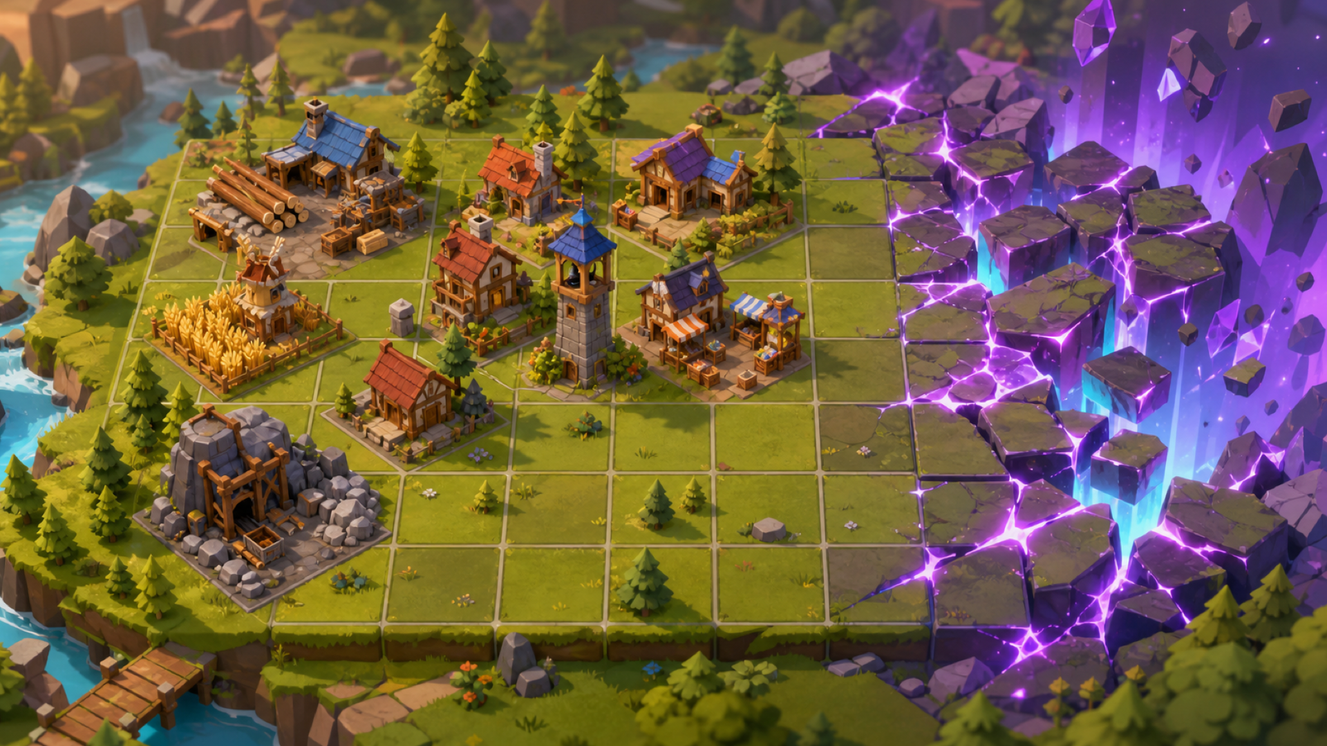 A village at the edge of a glowing time rift in Chrono Collapse